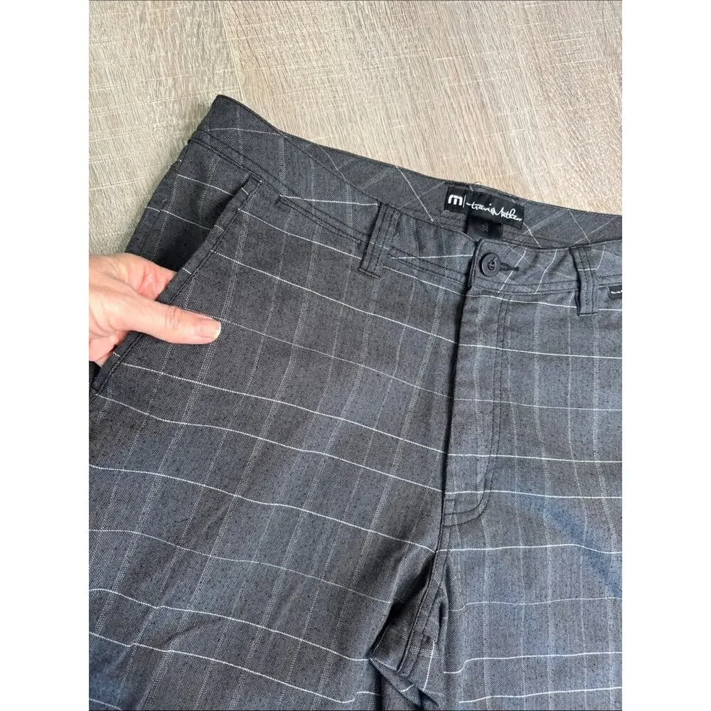 TRAVIS MATHEW Men's Gray Plaid Flat Front Shorts